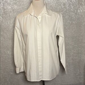 Basic Editions White Blouse cotton blend embroidered collar Button Up  Size S